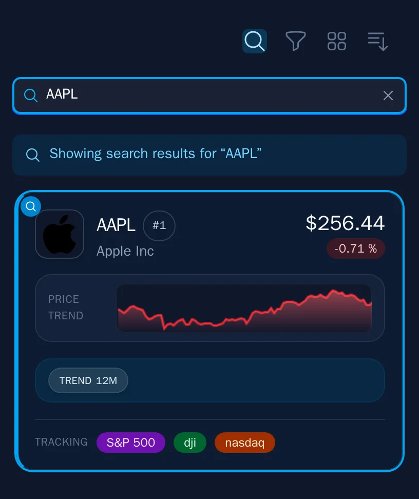 Search input showing results for a query