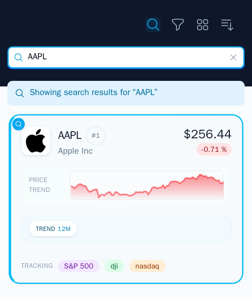 Search input showing results for a query